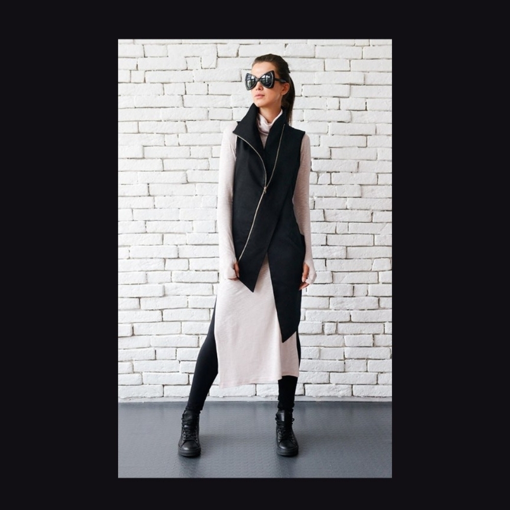 Metamorphoza Asymmetrical Black Zipper Vest Top Dress NWOT